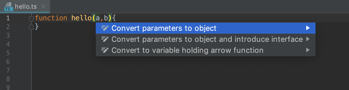 Destructuring with intention action: Convert parameters to object