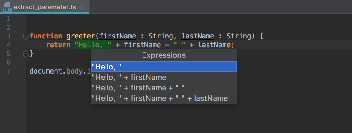 Introduce Parameter: select an expression