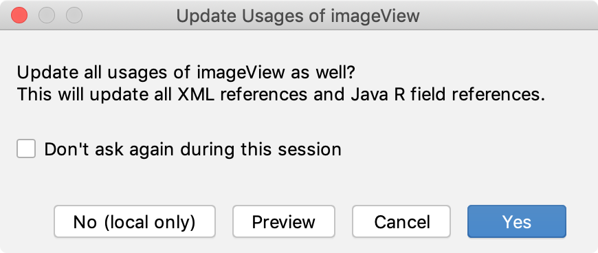 Update 'Usages of imageView' dialog