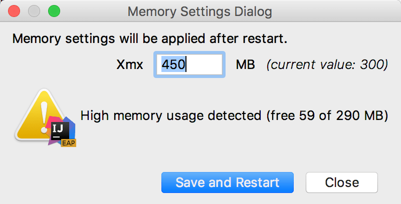 The Memory Settings dialog