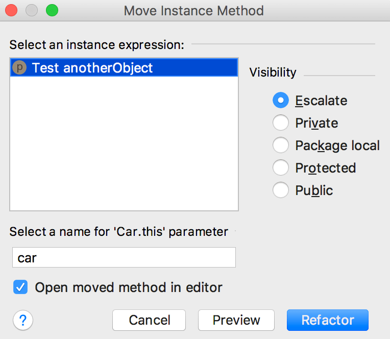 Move instance method dialog