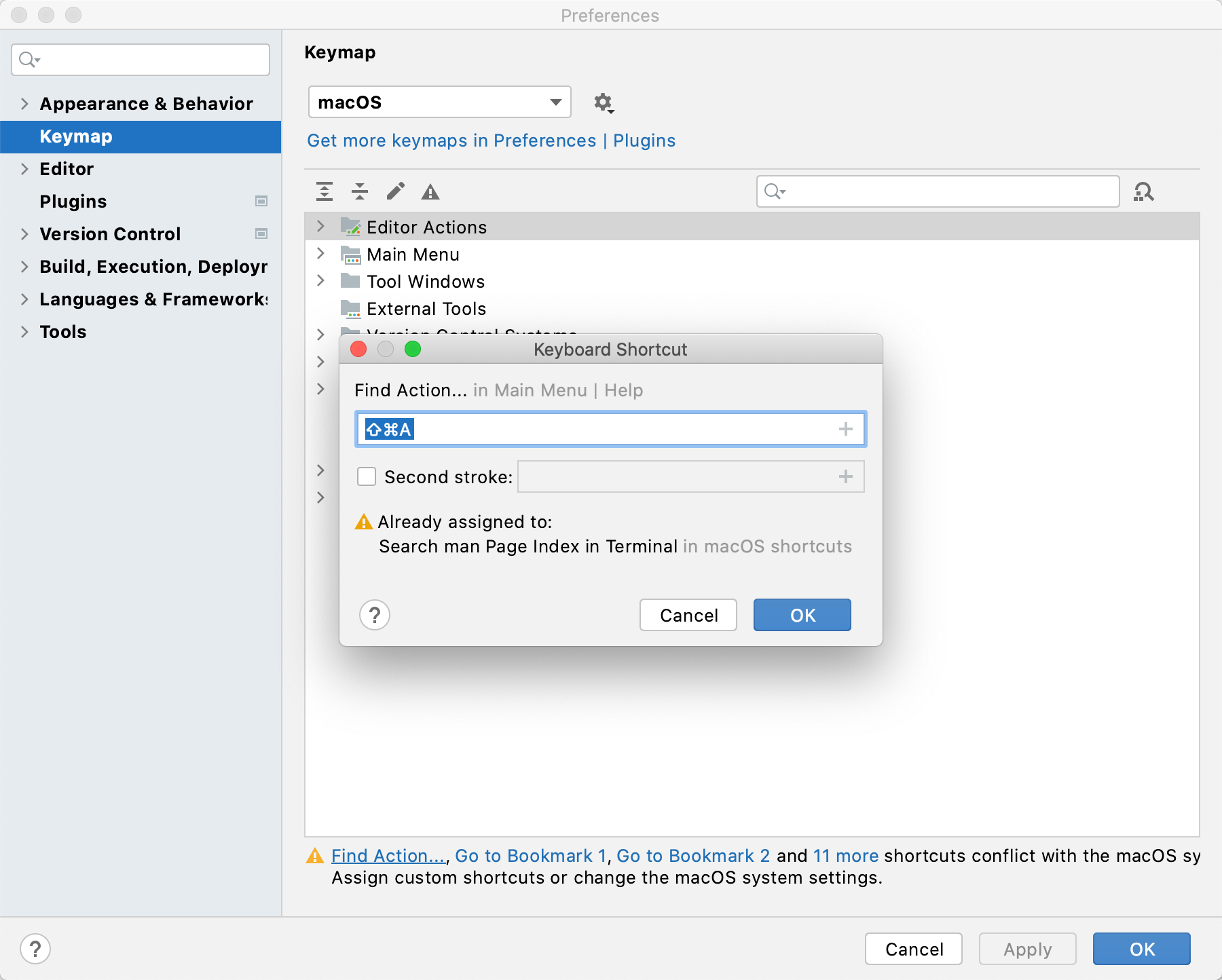 Adjust conflicting shortcuts Adjust conflicting shortcuts