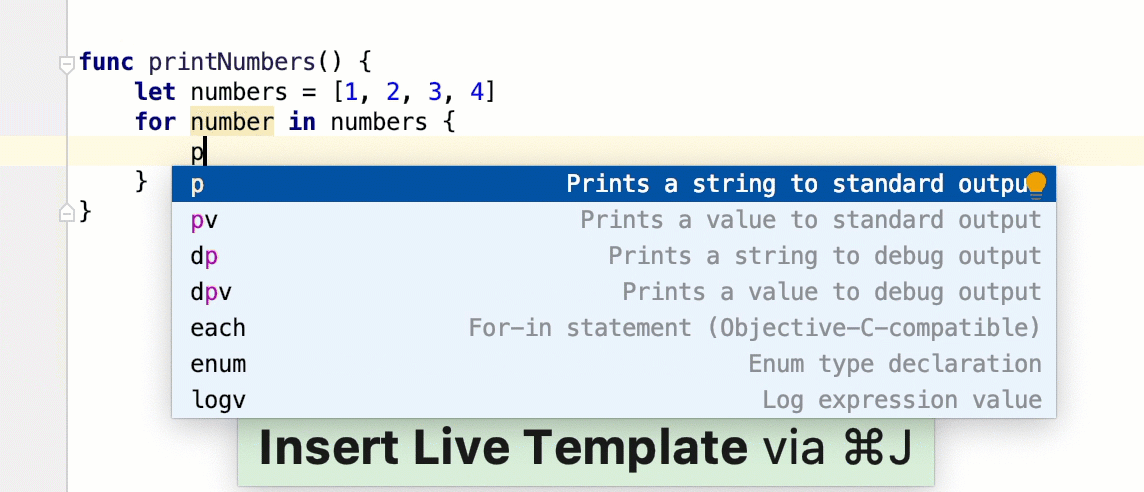 Example of using live templates