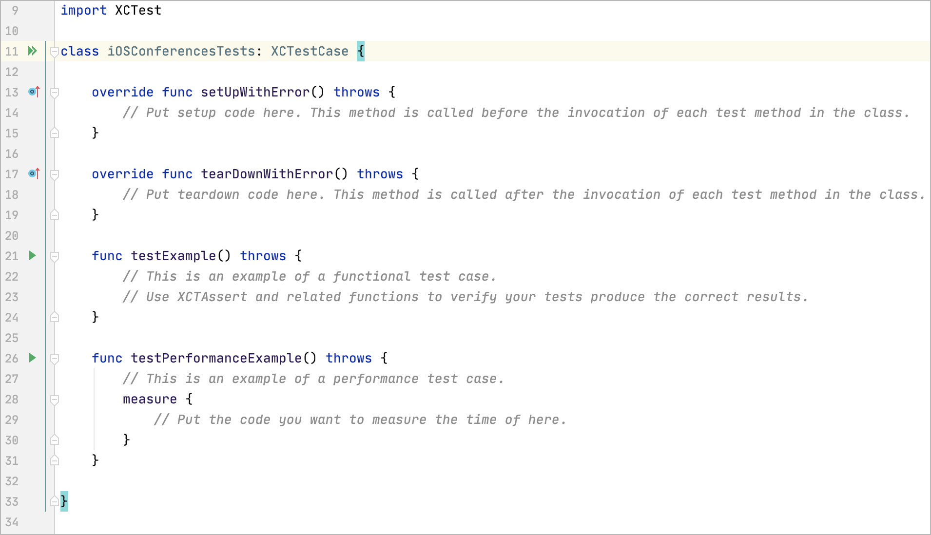 Stub code for an XCTest class Stub code for an XCTest class