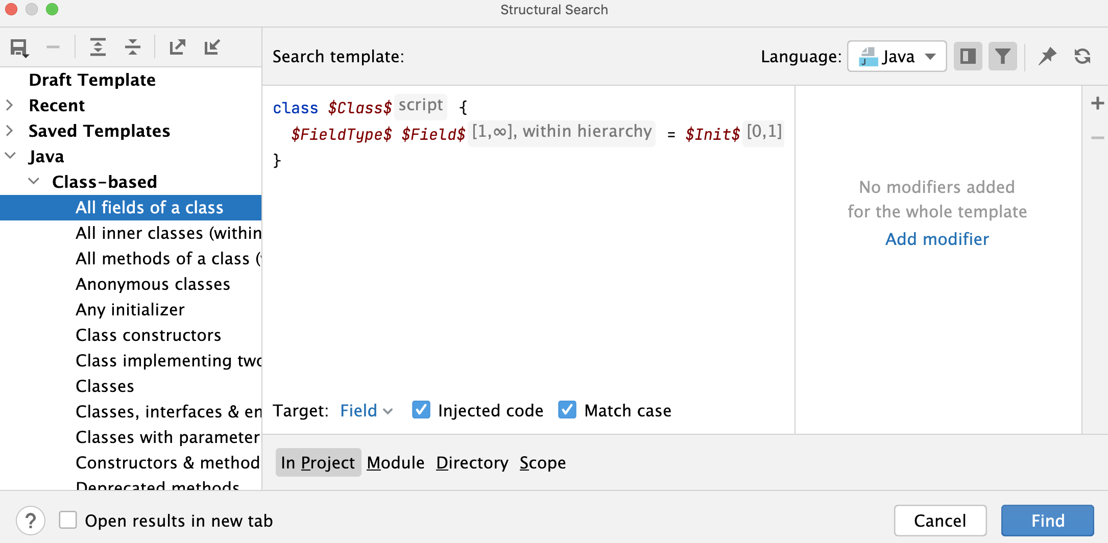 the Existing Templates dialog