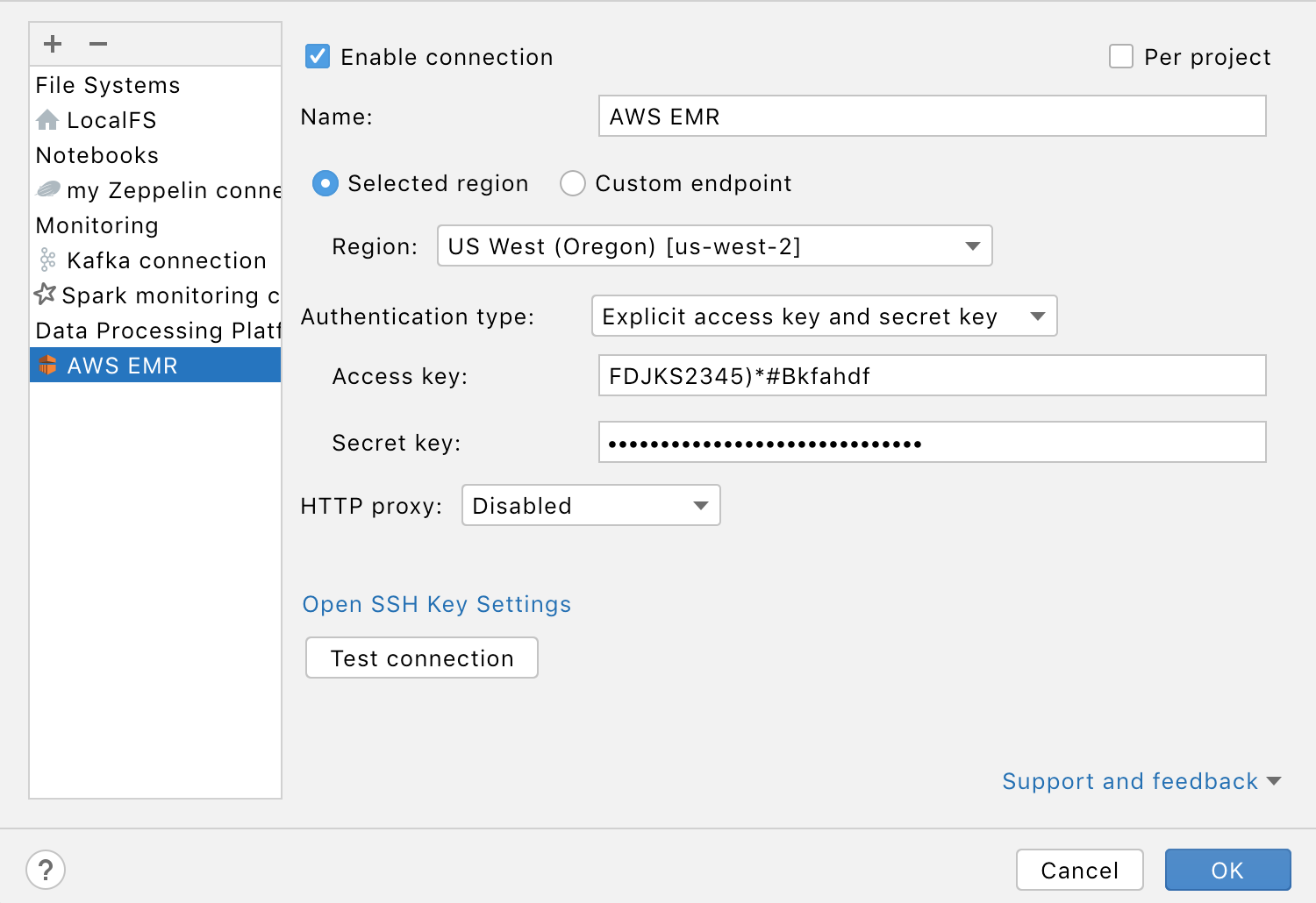 Configure AWS EMR connection