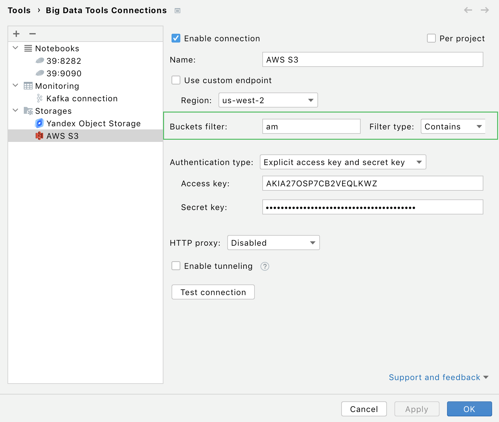 Filtering the list of buckets