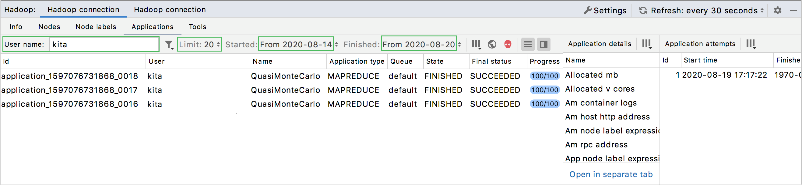 Hadoop monitoring: Applications