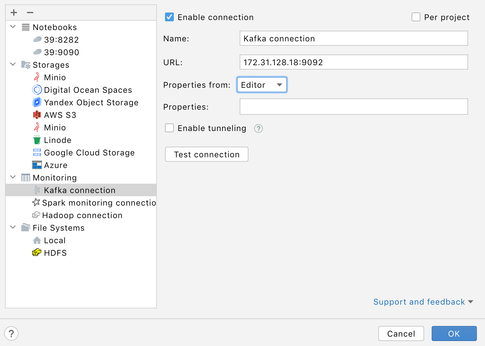 Configure Kafka connection