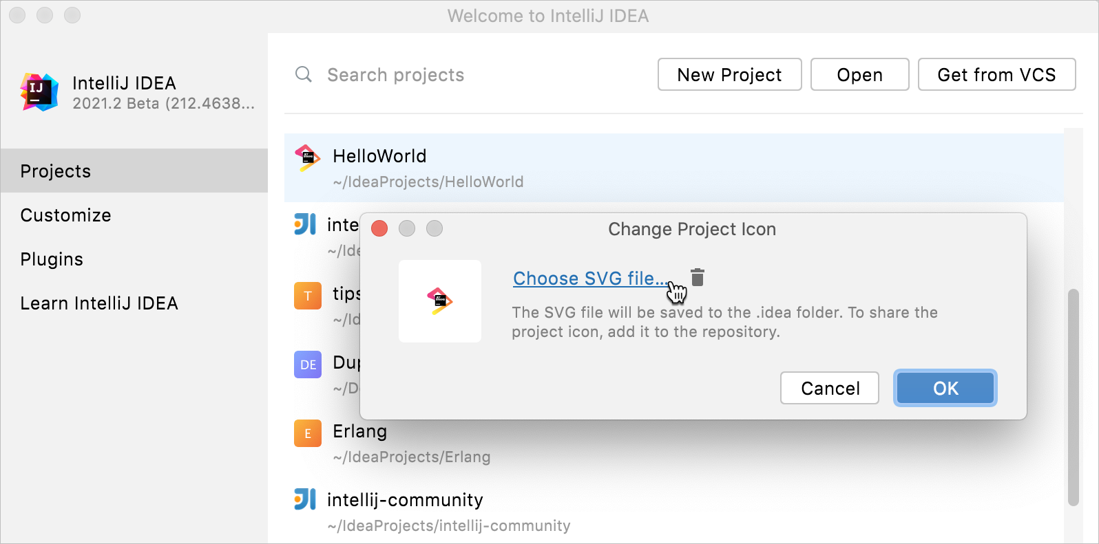 Changing project icon on Welcome screen