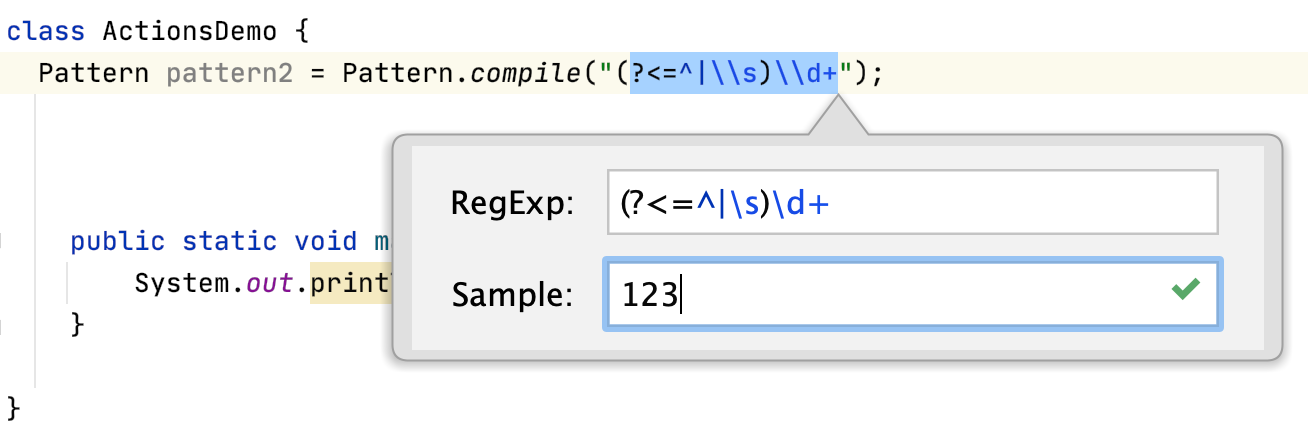 A dialog with current regex