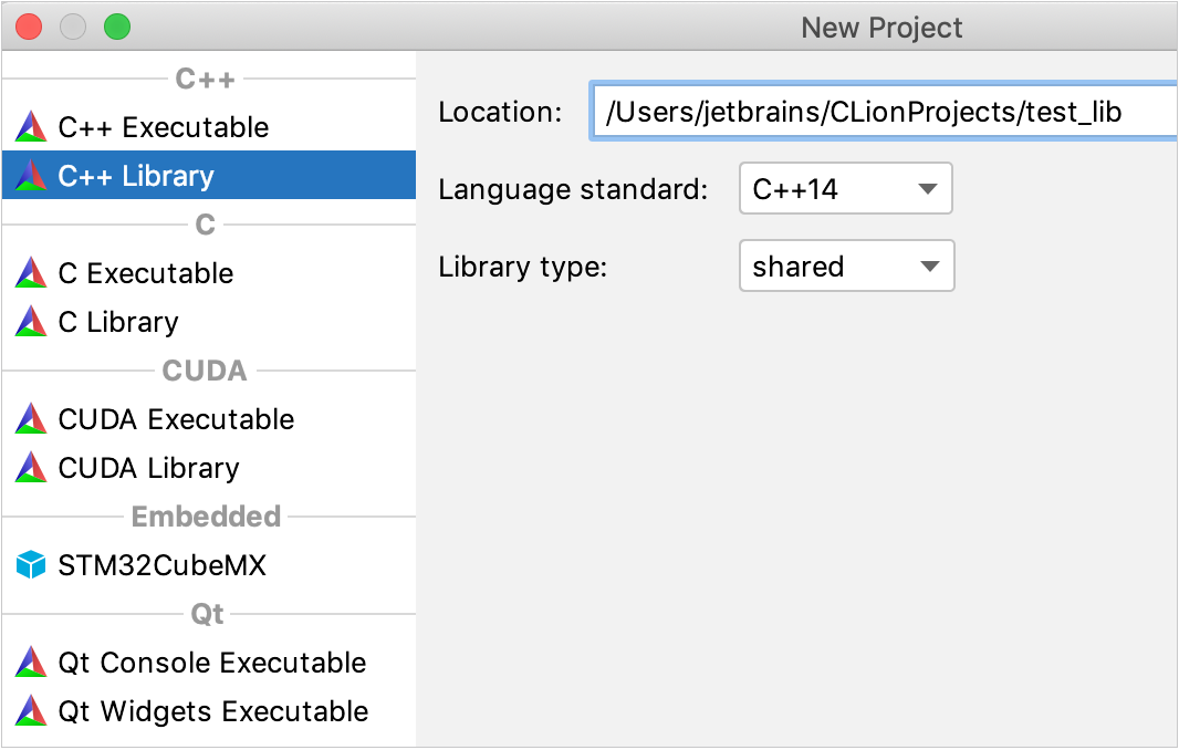 New CMake project dialog