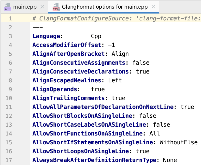 ClangFormat settings file