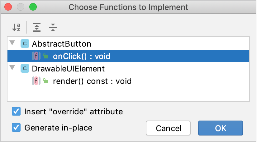 Selecting functions to implement