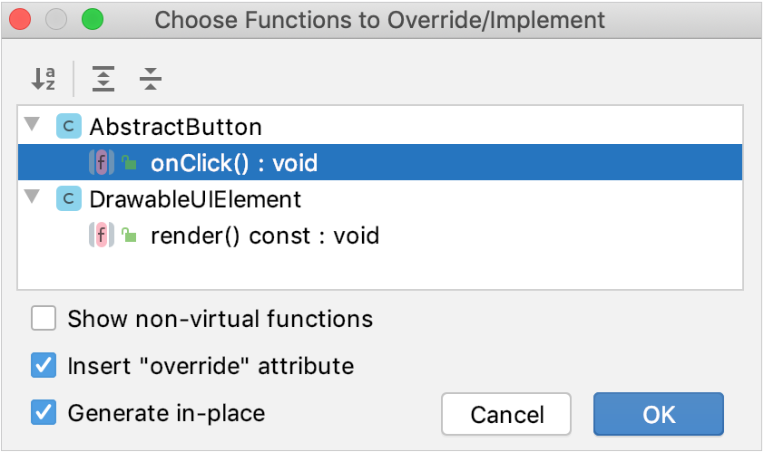 Selecting functions to override