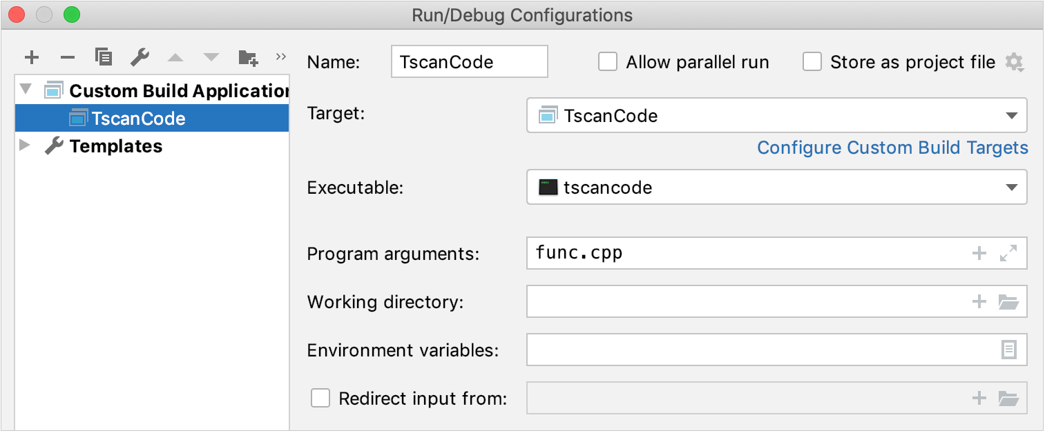 custom run-debug configuration