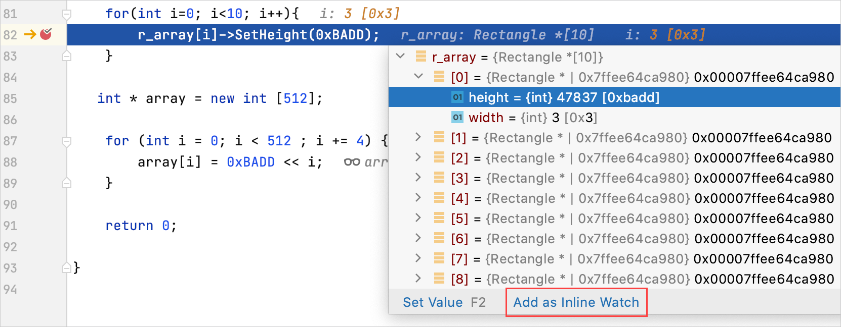 Adding an inline watch option