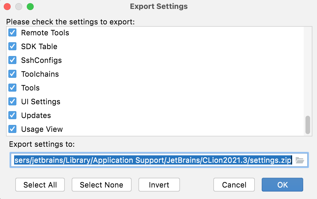Export the IDE settings