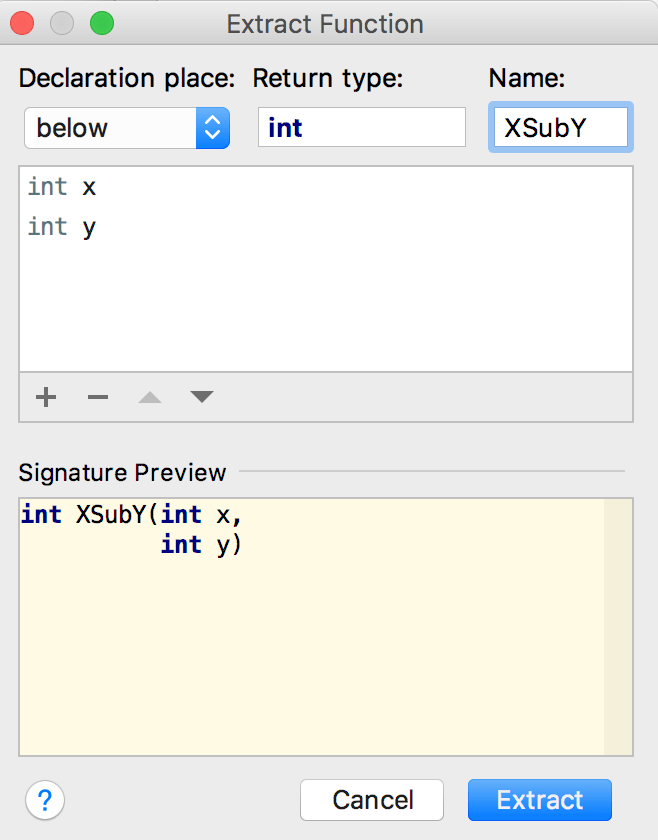 Extract method dialog