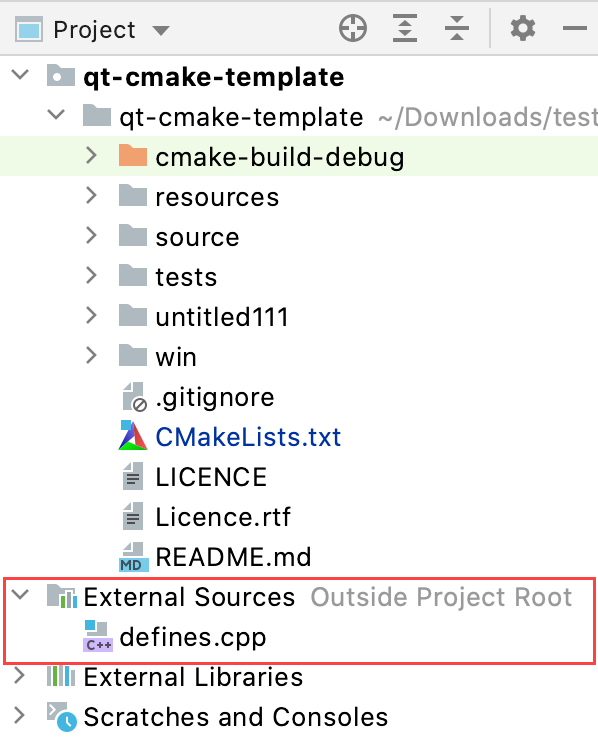 External sources in the Project tree