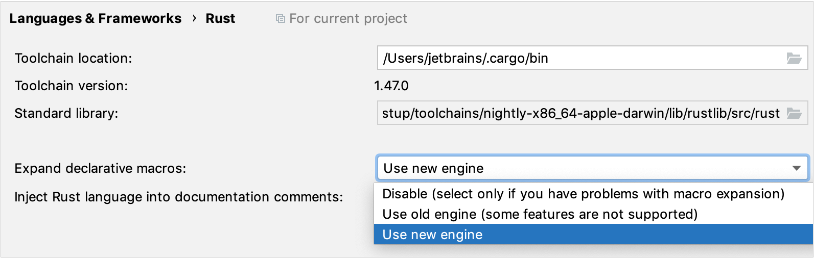 General Rust project settings