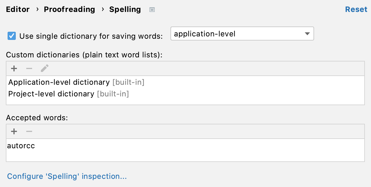 Spelling settings