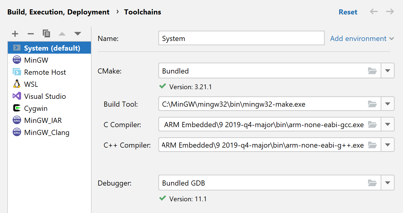 System toolchain configuration example