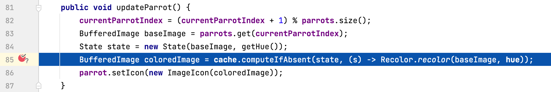 Conditional breakpoint cache size 2