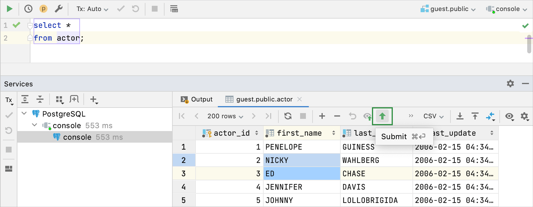 Modify values in the result set