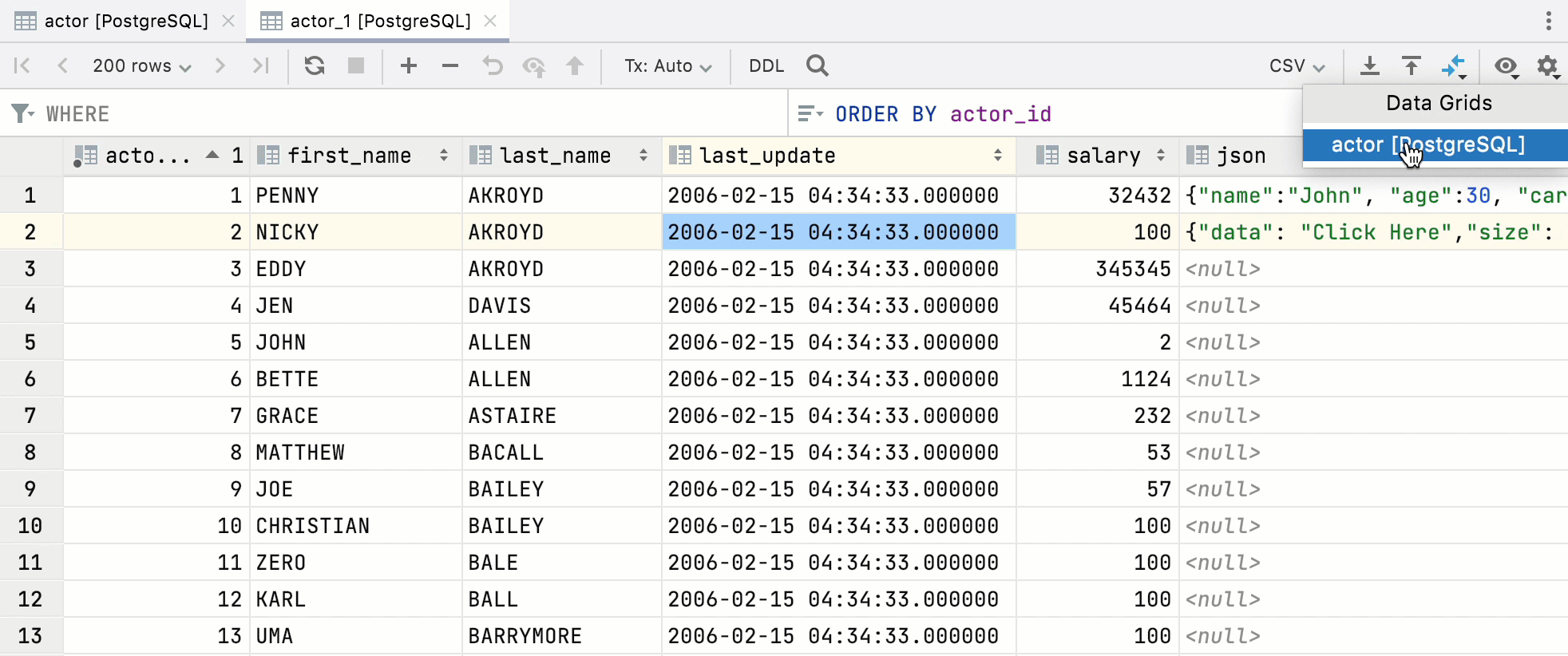 Compare two tables