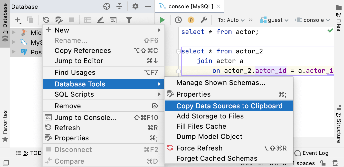 Copy data sources to the clipboard