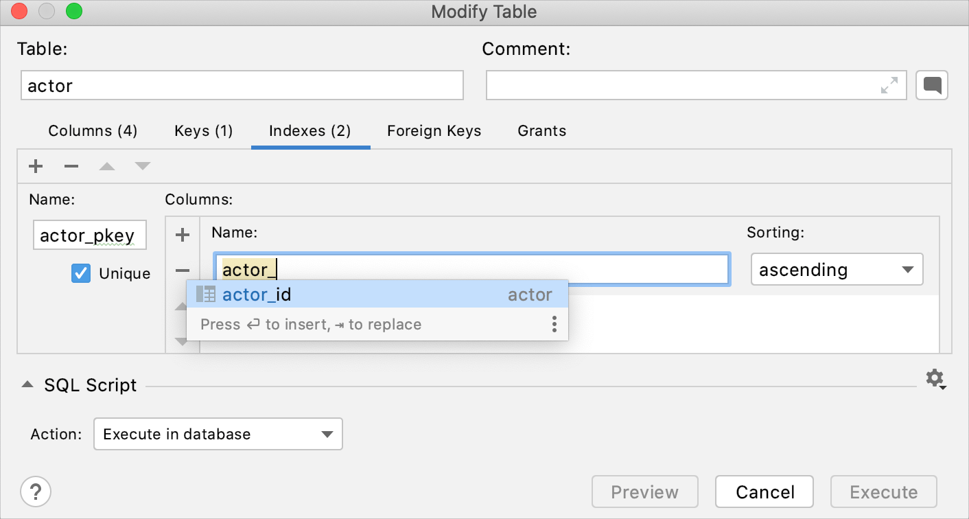 Create an index