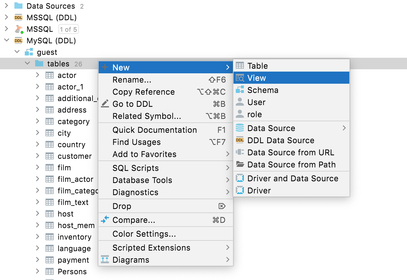 Creating objects in the DDL data source