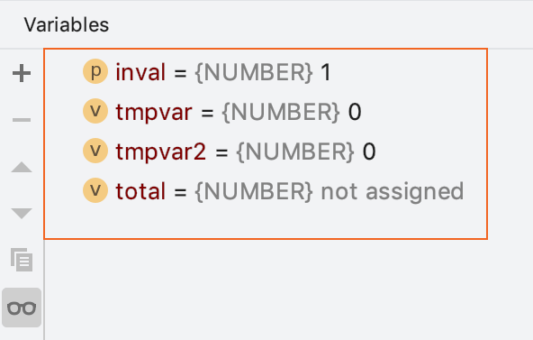 The Variables tab shows you the variables visible from the current execution point