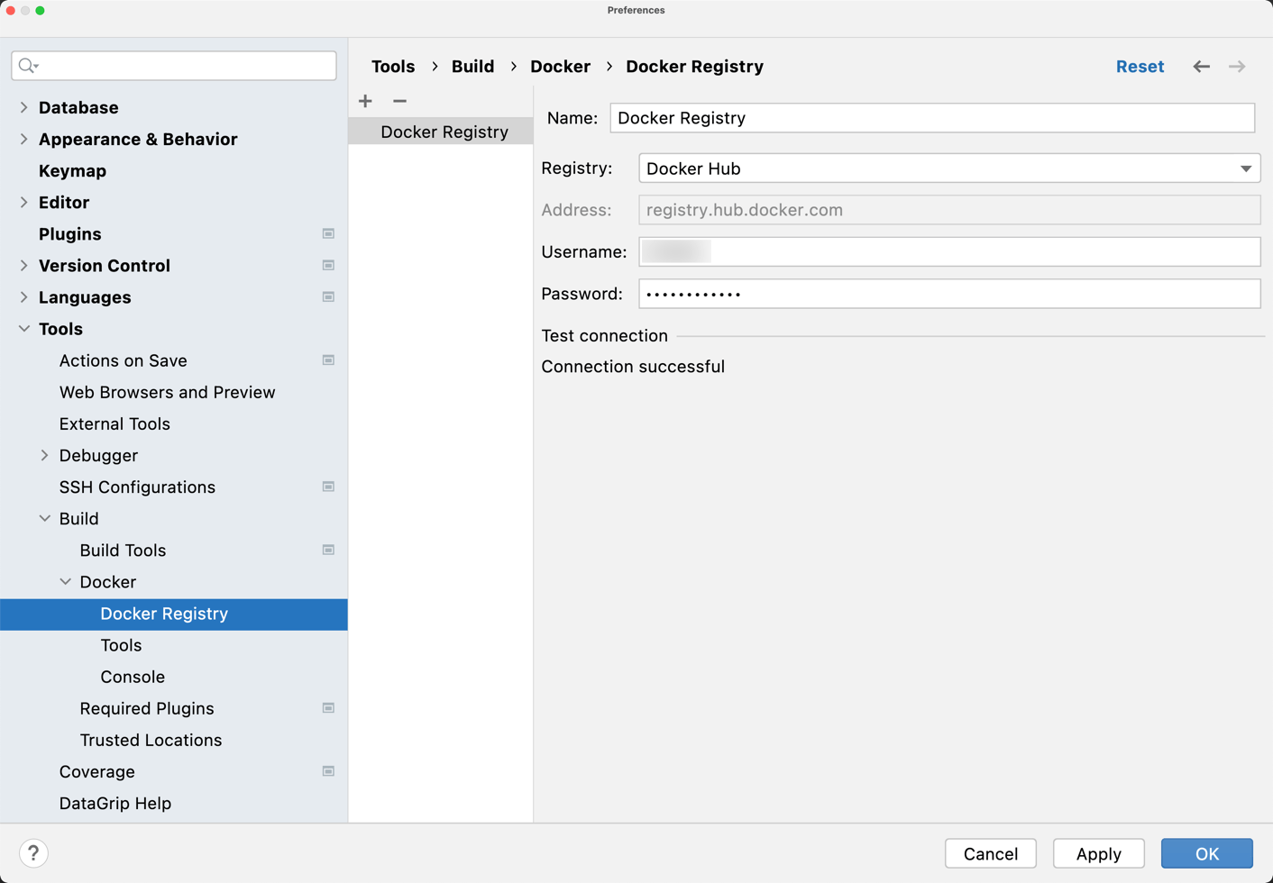 The Docker Registry dialog