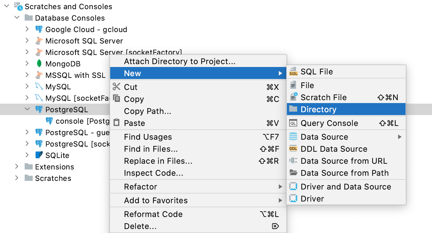 Group consoles under the data source directory
