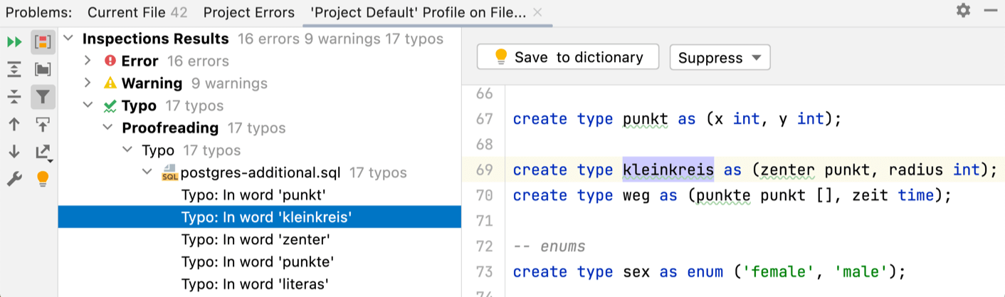 Inspection results tab