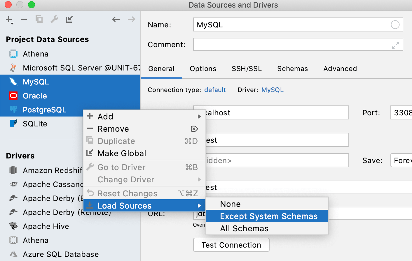 Load source code for a data source