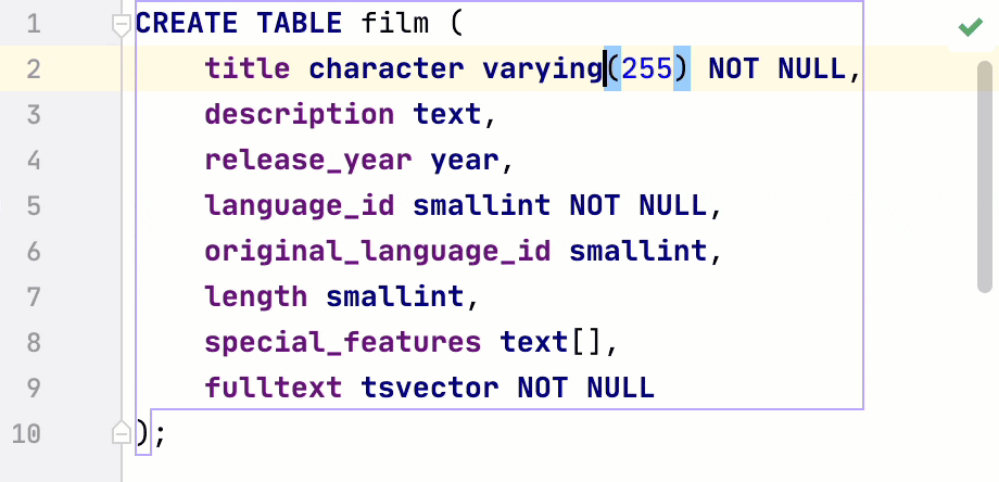 Multiple cursors and selection ranges | DataGrip