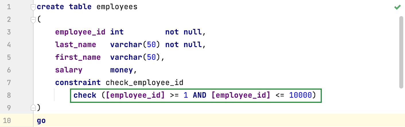 Place constraints inside table