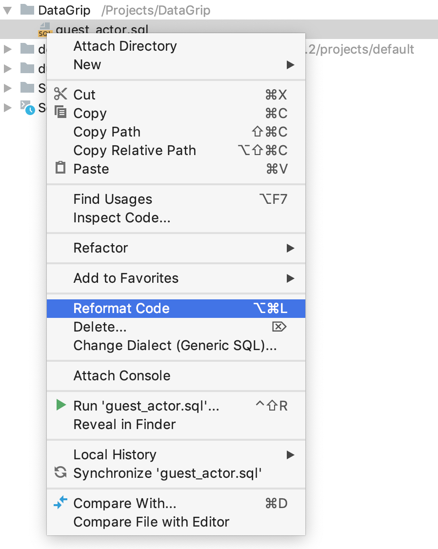 Apply the SQL style to a file from the context menu