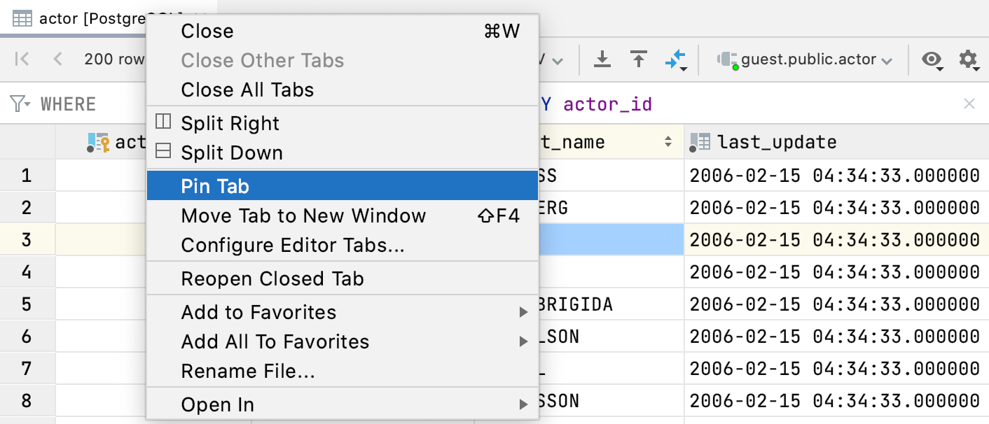 datagrip query history