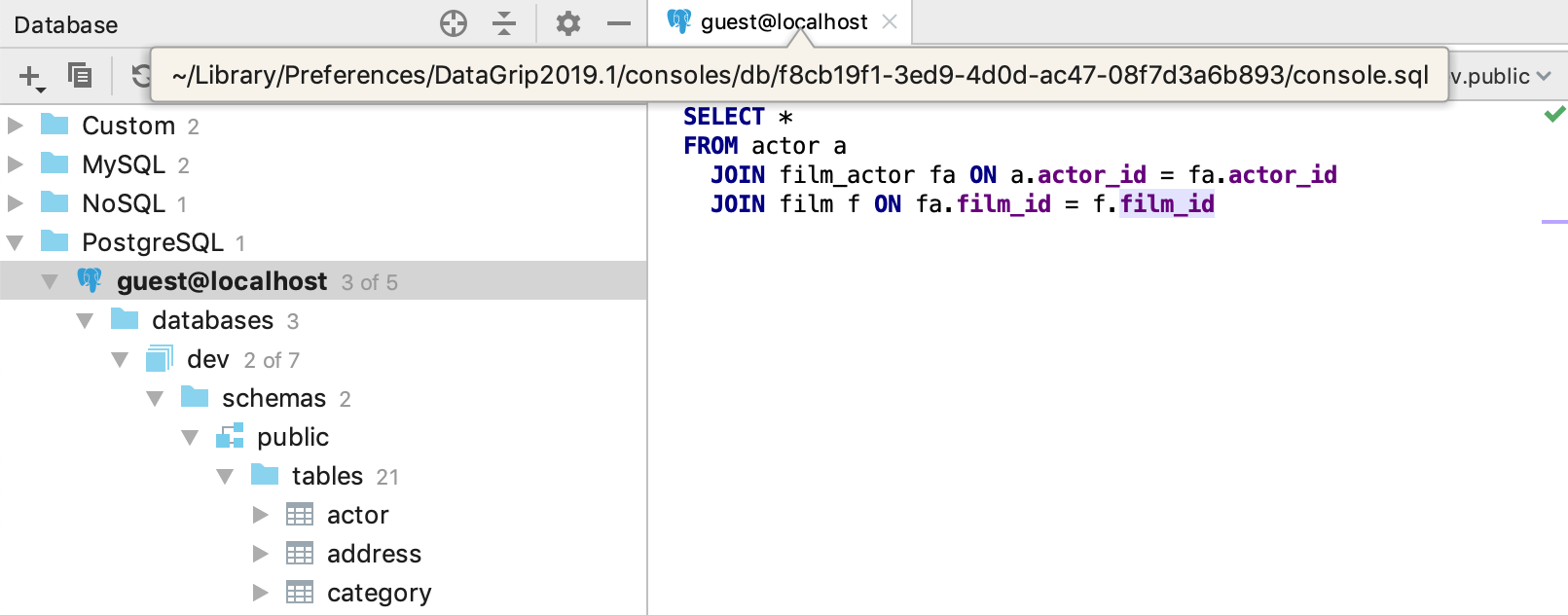 View the file path of a query console