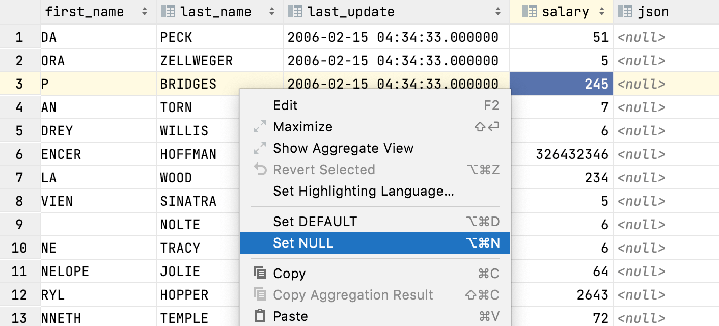 Set the NULL value