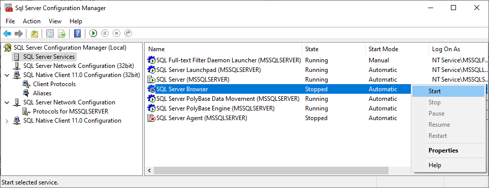 how run sql server client network utility