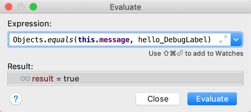 Using a labeled object in comparison (Evaluate dialog)