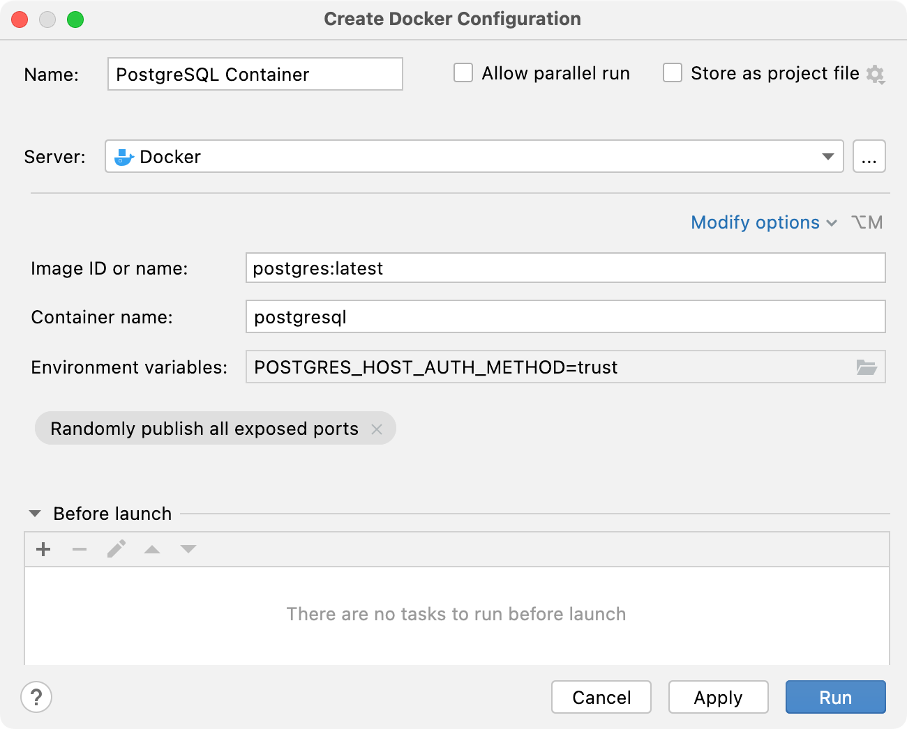 The Create Docker Configuration dialog