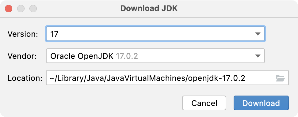 Downloading a JDK when creating a project