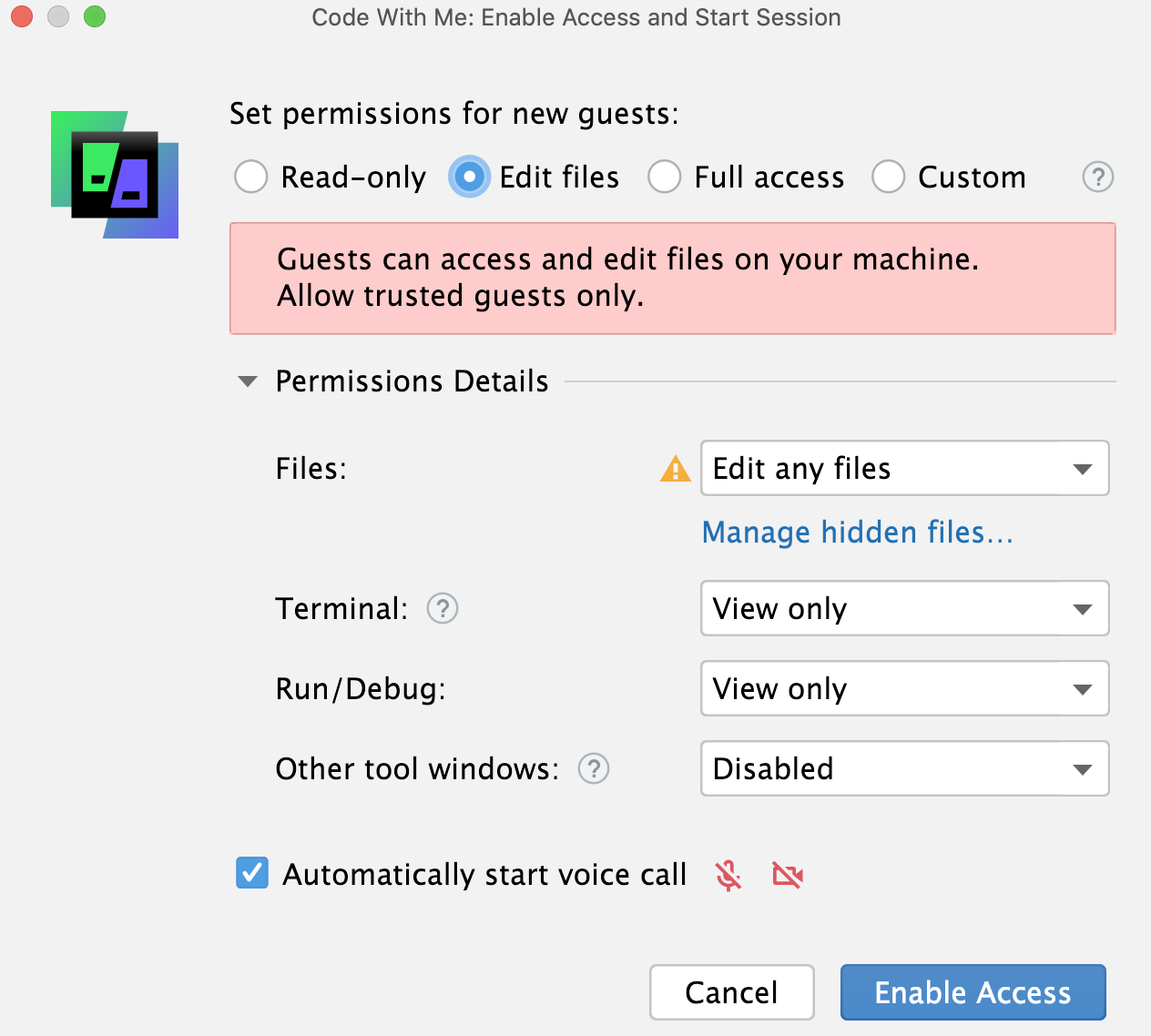 Edit files permissions
