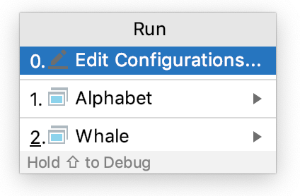 Run/Debug Configurations popup